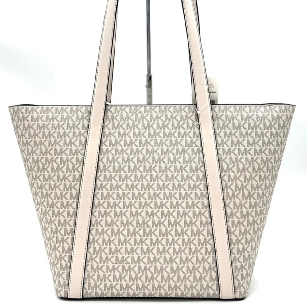 Michael Kors Pratt Large Signature Logo Tote Bag & Double Zip Wallet Light Cream - Picture 5 of 11